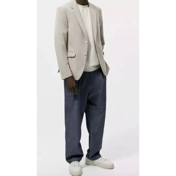 Zara Men's Cotton Linen Easy Pant Blue Size Medium NWT - Picture 8 of 10